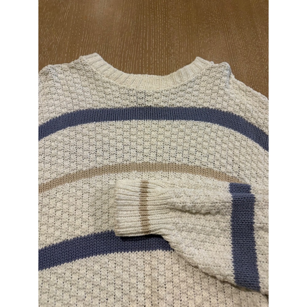 Private Club Vintage Mens XL Cotton Knit Striped Sweater Cream Blue Tan USA Made